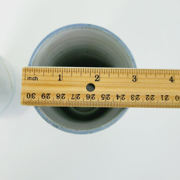 Handcrafted Ceramic Stoneware 16fl. oz. Tumblers or Vases (2), Blue Leaf, Signed - Picture 10 of 10